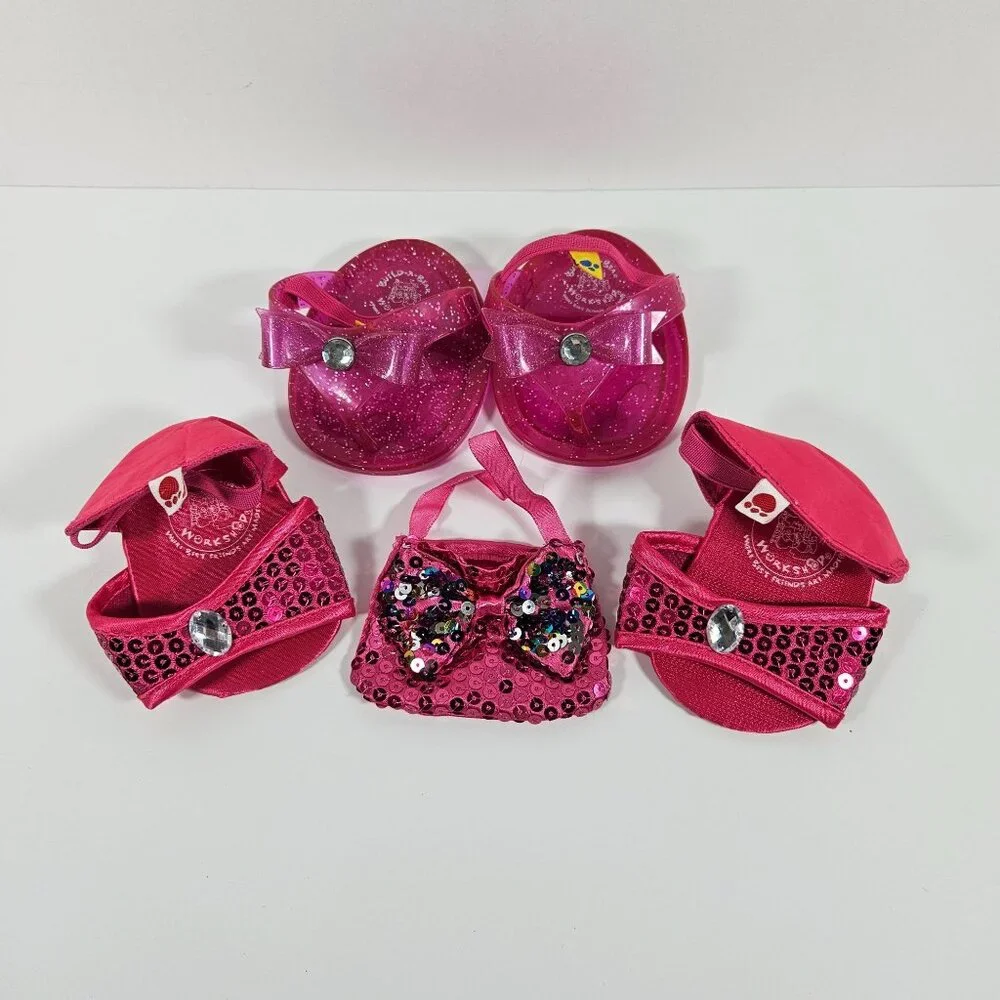 Build A Bear Pink Sandals‎ Shoes 2 Pair & Bag Sequined Sandals Purse Pink Shoes